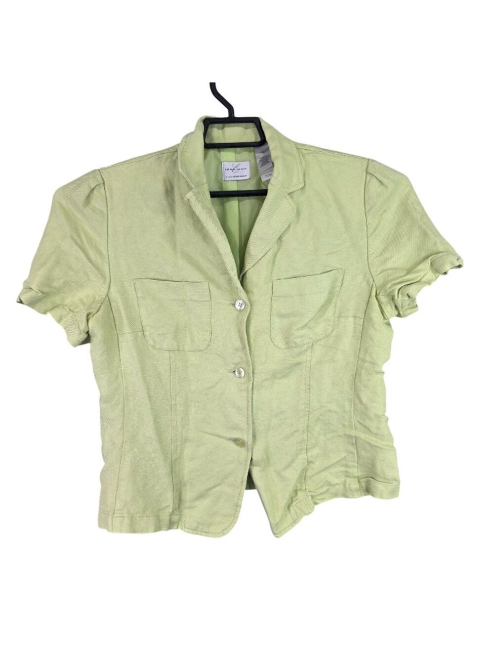 Womens Emma James Green Linen Blend Blazer Jacket Button Front Short Sleeve 10